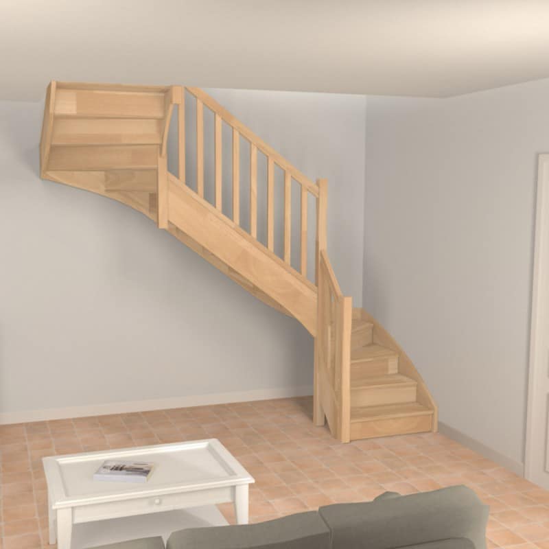 escalier à double quart tournant en bois