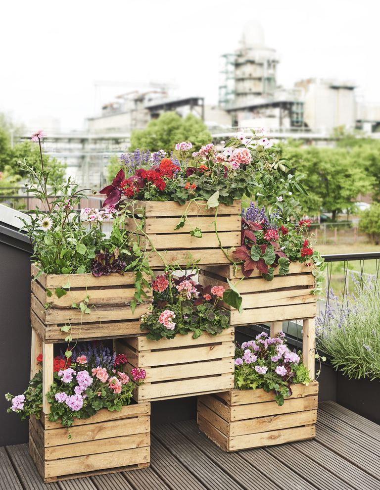 cagette en bois comme jardinière