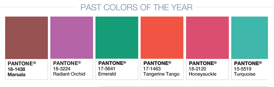 les couleurs de l'année de Pantone