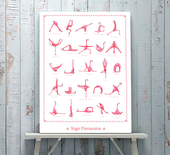 affiche yoga flamands roses