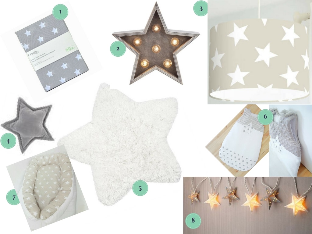 inspiration shopping déco pour une chambre de bébé unisexe sous le thème étoiles / nursery stars