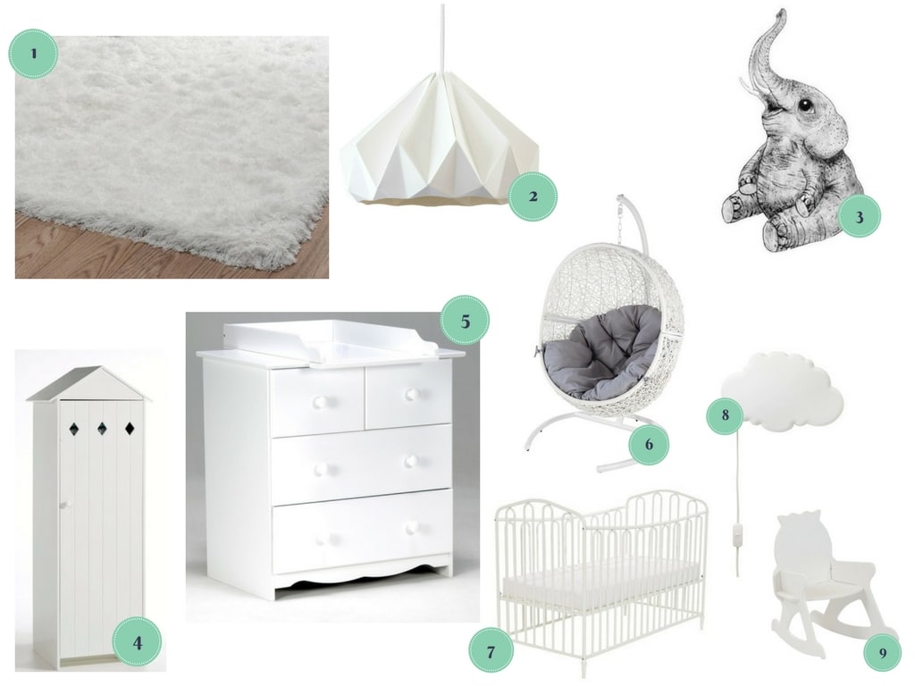 inspiration shopping chambre de bébé blanche unisexe / inspiration for a white nursery