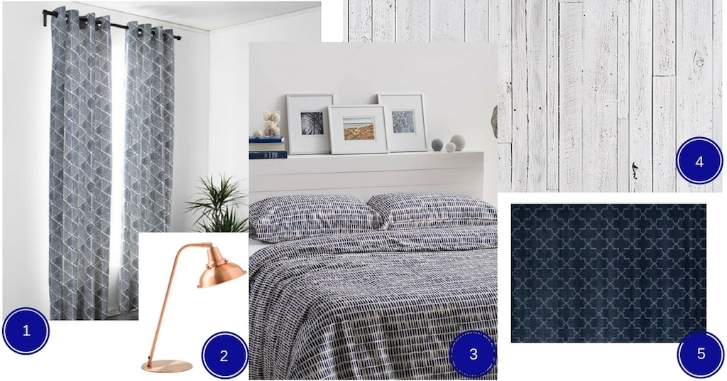 chambre indigo et bois blanchi