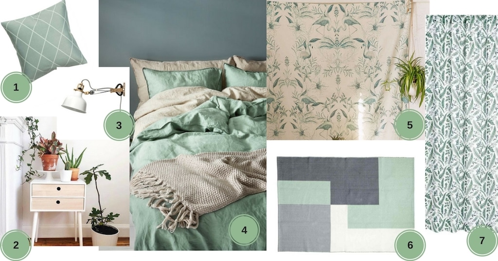 planche d'inspiration chambre vert sauge