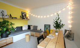 Banquette d’angle et table de salon fait maison