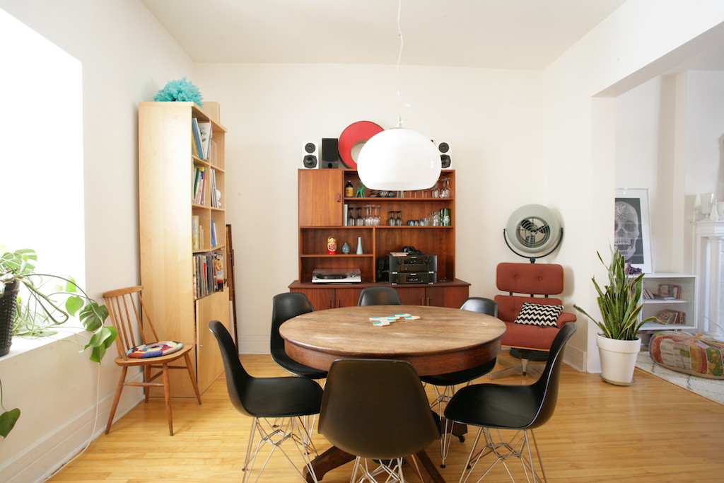 vintage living room with teck buffet