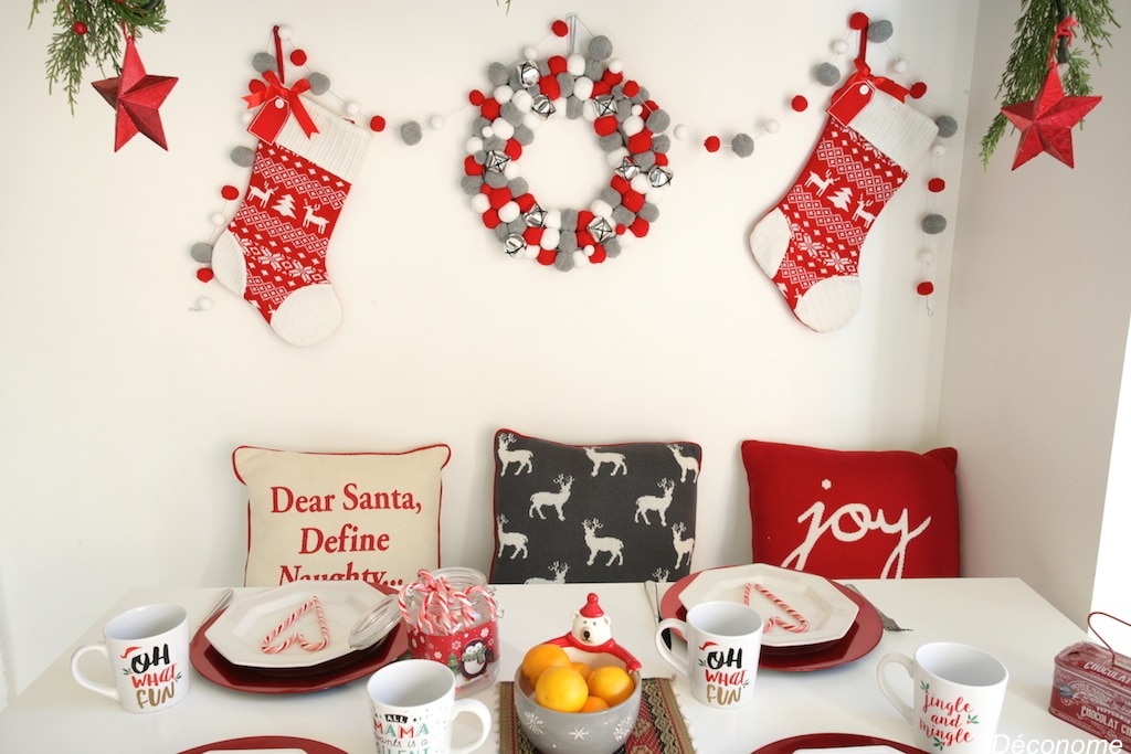 Red, white and grey brunch table decorated with @walmart accessories