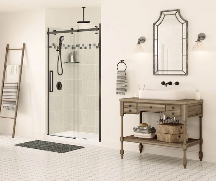 Porte douche noire coulissante roues