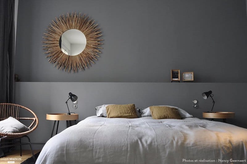 chambre gris anthracite avec demi muret tablette en tête de lit