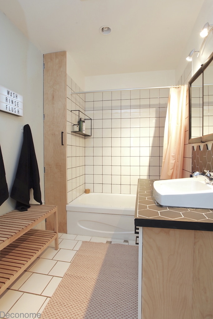 DIY porte salle de bain contreplaqué merisier russe