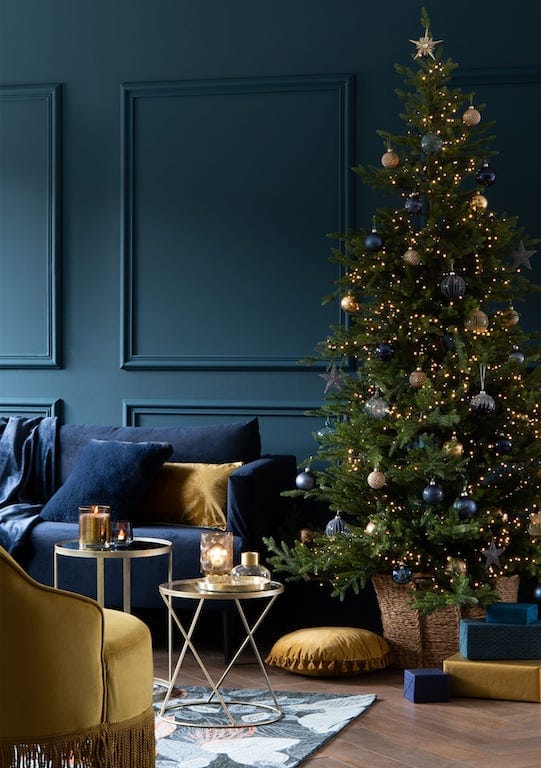 Tendance déco Noël bleu or et jaune