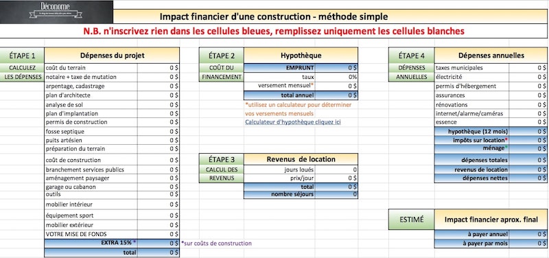 calculateur de cout de construction de maison ou chalet