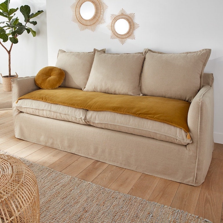 sofa cover en velours jaune La Redoute