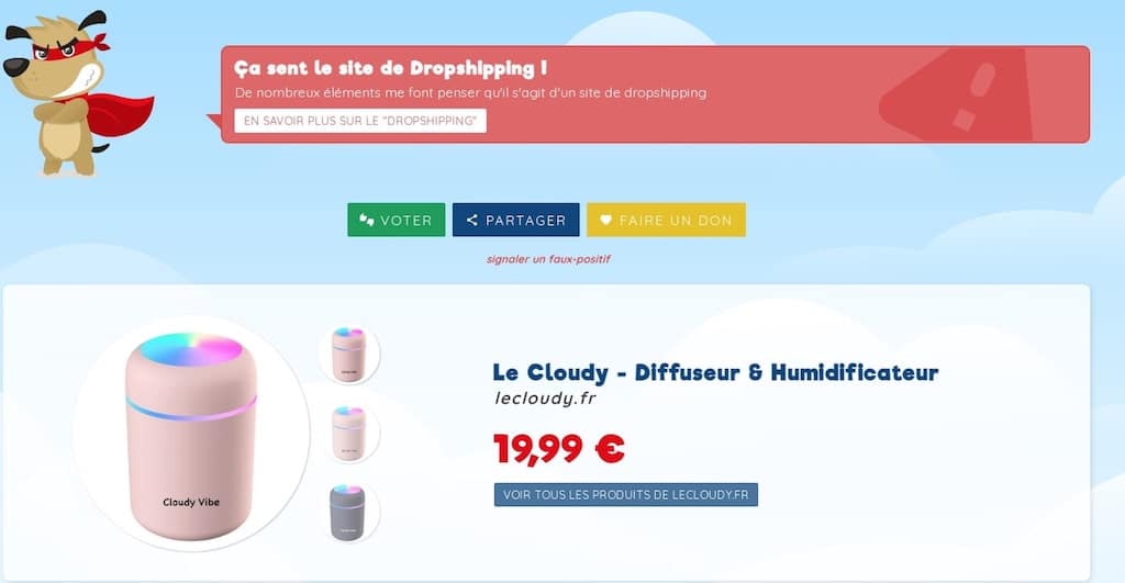 Captaindrop site génial pour évaluer les vendeurs en ligne et savoir s'ils font du dropshipping