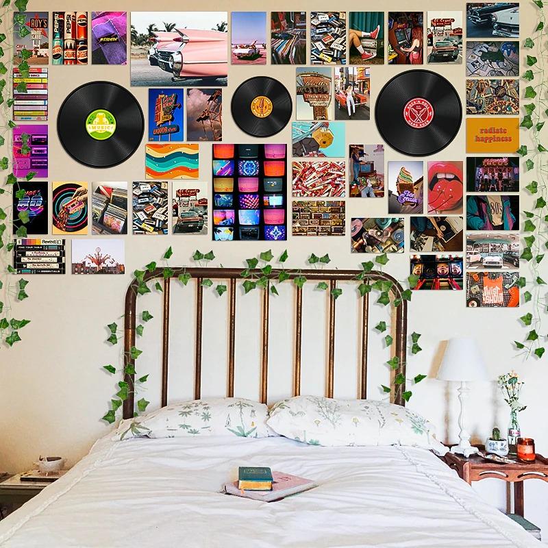 chambre d'ado vigne et disques vinyles au mur