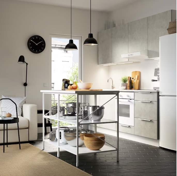 ilot de cuisine metal blanc pas cher, série Enhet IKEA