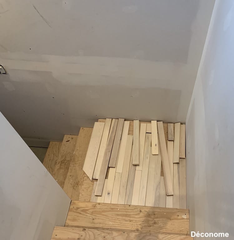 pose plancher bois palier d'escalier