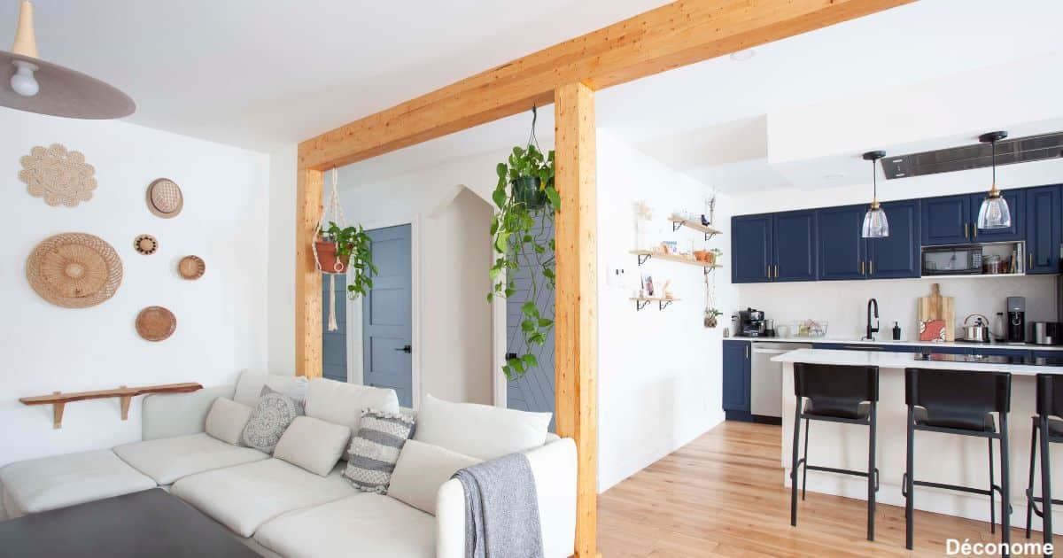 renover un appartement montreal aire ouverte poutres